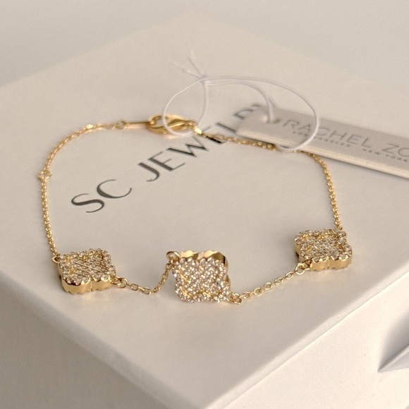 Rachel Zoe Clover Bracelet Cubic Zirconia Sterling Silver - Picture 1 of 7